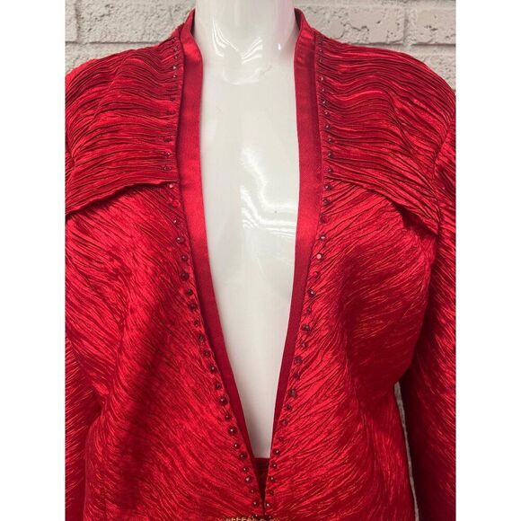 Ben Marc Women Red Textured Embellishment Skirt Suit Size 14 - Picture 9 of 13